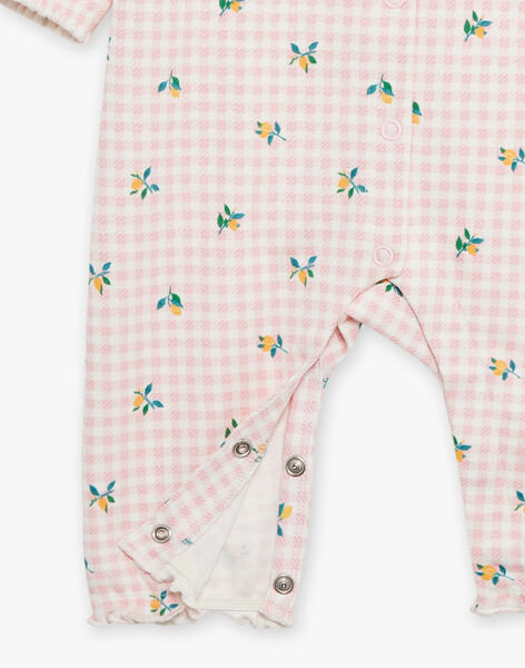 Pink romper with gingham and flower print FEGABIE / 23E5BF32GRED303