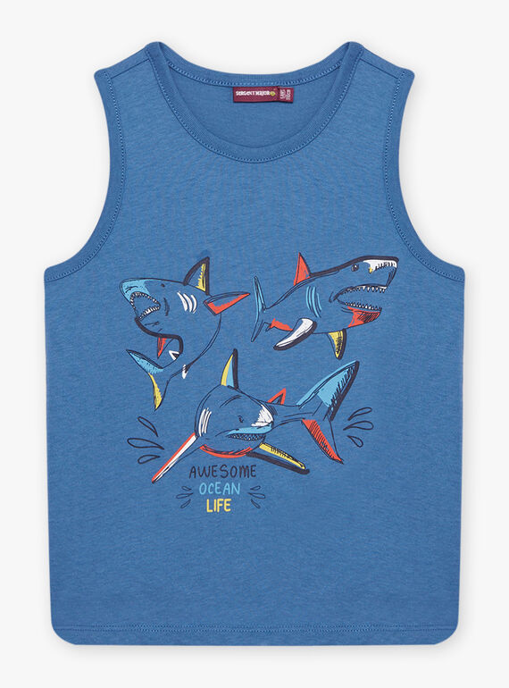 Blue tank top with shark design child boy CYDEBAGE1 / 22E3PGT1DEBC240