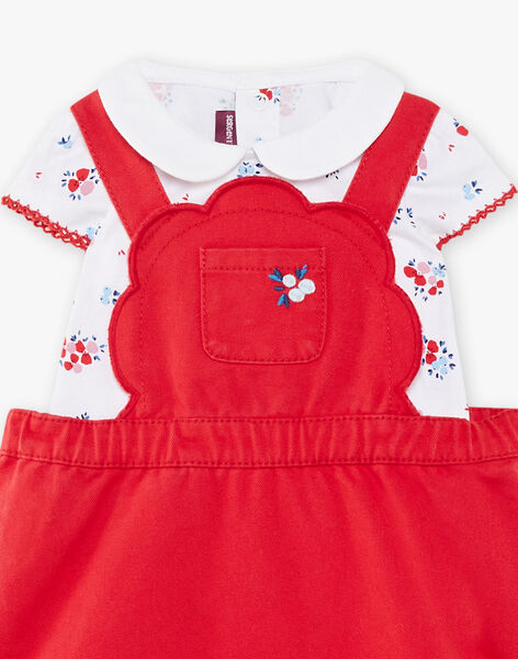 Baby girl red embroidered overalls and printed bodysuit CAFATI / 22E1BF81ENS001