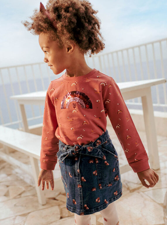 Child girl denim skirt with embroidered motifs CAJETTE / 22E2PF71JUPP274