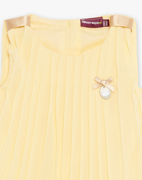 Sunshine yellow pleated muslin dress and bloomer baby girl CYEVA / 22E1BF32ROB102