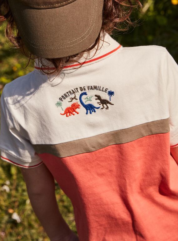 Off white and coral polo shirt child boy CUWIAGE / 22E3PGP1POL001