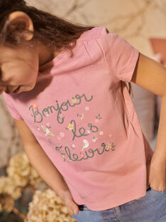 Child girl pink embroidered T-shirt with fancy flower lettering CETIETTE / 22E2PFB1TMC305
