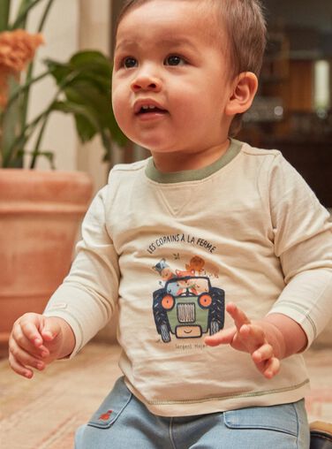 Long-sleeved vanilla body-shirt with tractor and animal motifs GABORICE / 23H1BG71BOD114