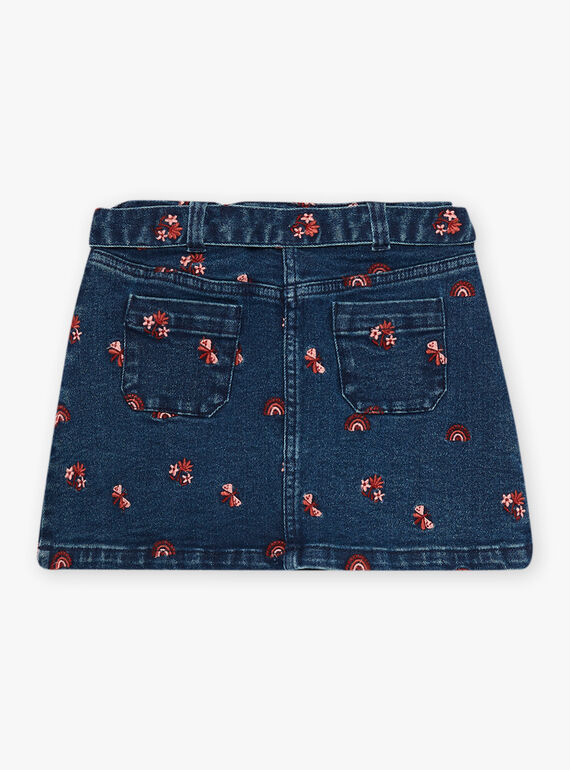 Child girl denim skirt with embroidered motifs CAJETTE / 22E2PF71JUPP274