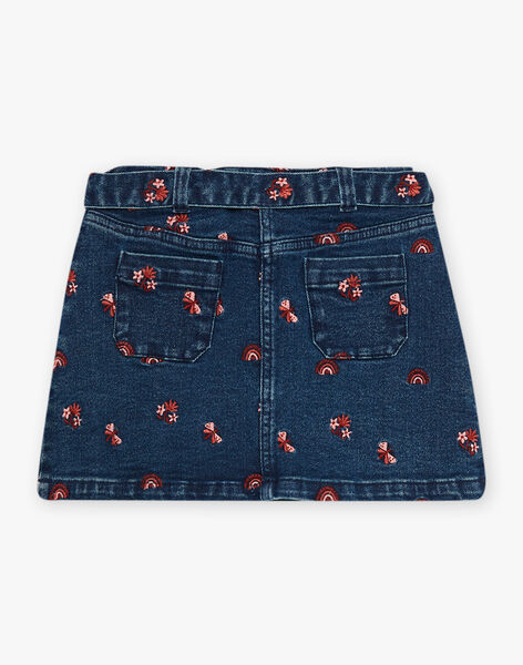 Child girl denim skirt with embroidered motifs CAJETTE / 22E2PF71JUPP274