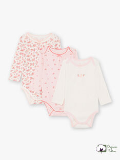 Baby girl's 3 white and pink bodysuits BEFILLE / 21H5BF81BDL001