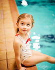 Child girl's one-piece ecru and cherry swimsuit CLICERETTE / 22E4PFL1MAI001