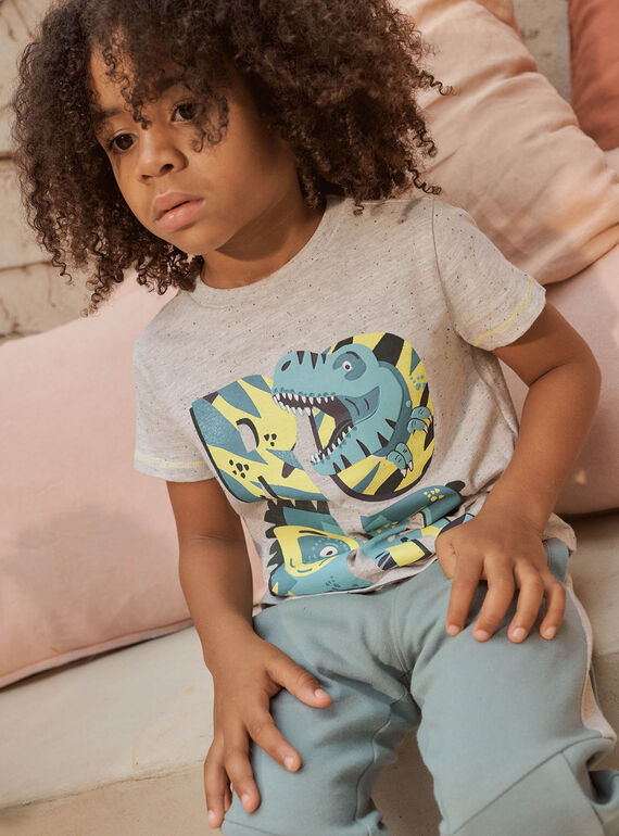 Child boy Ash Grey Fantasy Dinosaur T-Shirt CAXOLAGE / 22E3PGB1TMCJ904