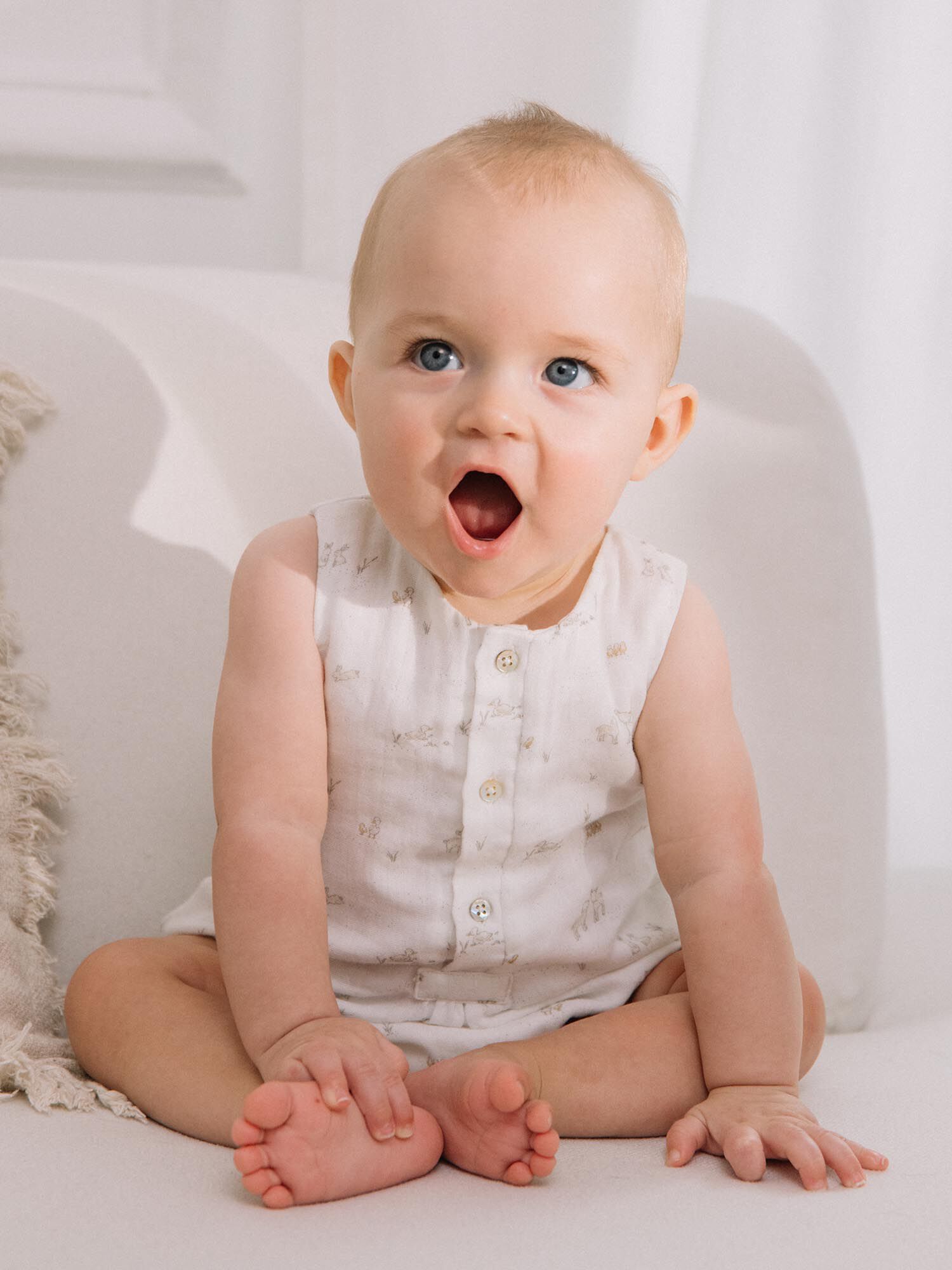 Vanilla animal print romper in double cotton gauze
