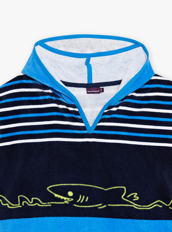 Child boy blue striped bathing cap with shark print CYCAPAGE / 22E4PGO1CDBC244