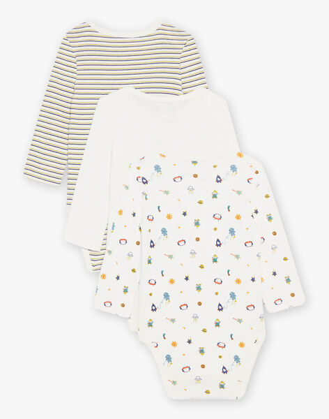 Set of 3 long sleeved organic cotton bodysuits in ecru 22H5BG41BDL001