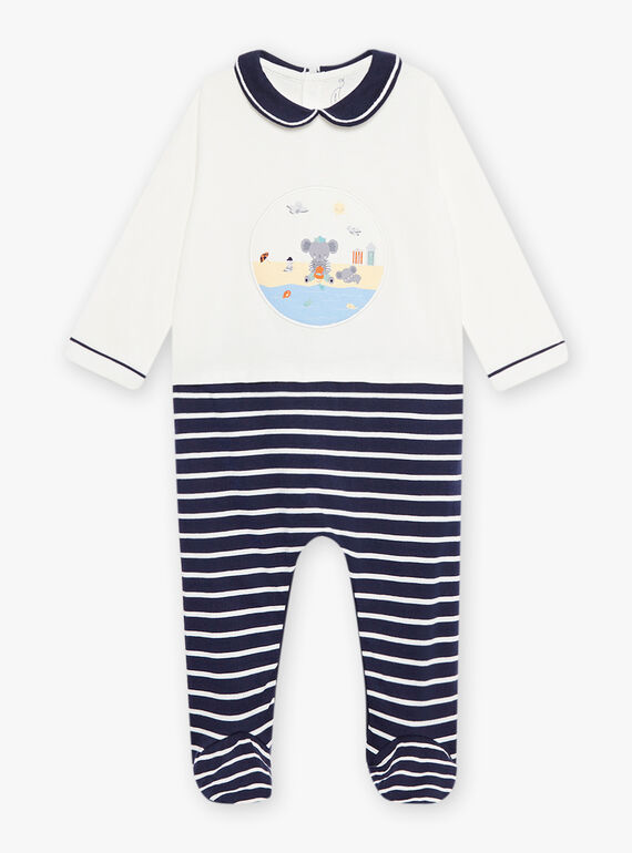 Baby boy's striped romper with koala motif at the beach CEFINN / 22E5BG42GRE070