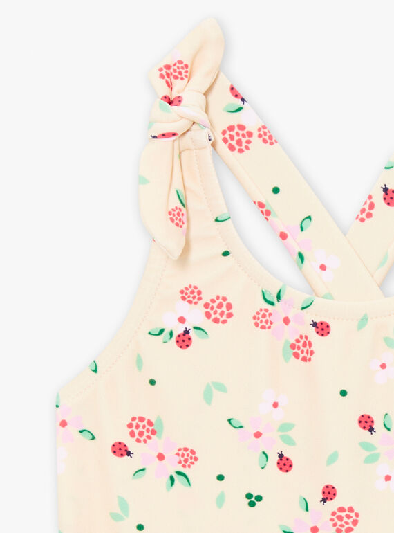 Pale yellow reversible one-piece swimsuit with floral print KITINA / 24E4BFG2MAI009