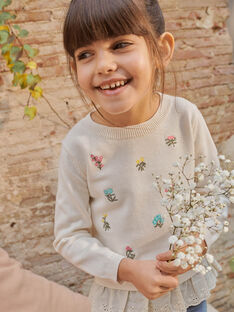 Child girl knitted sweater with floral and embroidered details CEBETTE / 22E2PFB1PULB112