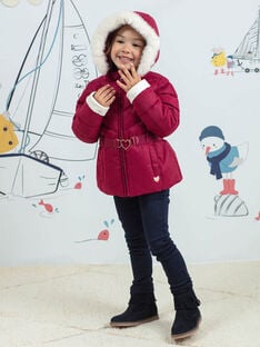 Baby girl's red reversible padded jacket with fancy print BLODODETTE1 / 21H2PFD2D3ED302