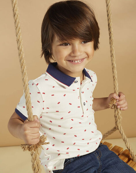 Ecru polo shirt with crab print child boy CYPOLOAGE1 / 22E3PGU1POL001