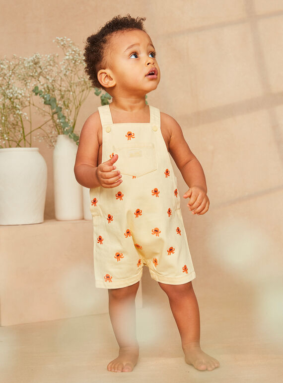 Baby chick yellow short overalls with orange octopus embroideries KAYANN / 24E1BGS1SACB116