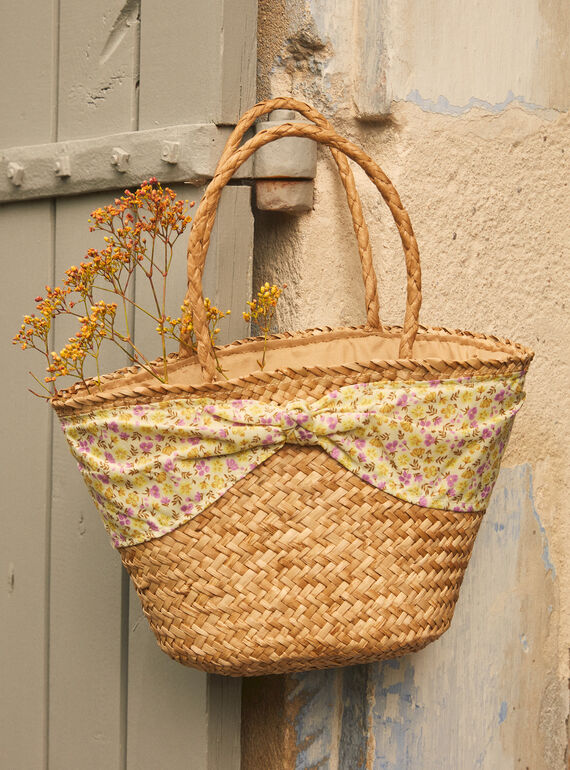 Straw shopping bag with a floral print KOBAGETTE / 24E4PFD1BESI817