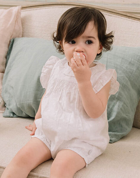 Baby girl white embroidered poplin romper CAJENNY / 22E1BFH1BAR001