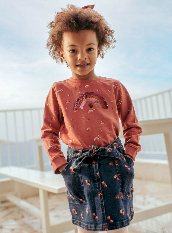 Child girl denim skirt with embroidered motifs CAJETTE / 22E2PF71JUPP274