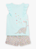 Child girl's turquoise blue dinosaur and flower pajamas CHOUFIETTE / 22E5PF51PYJ203