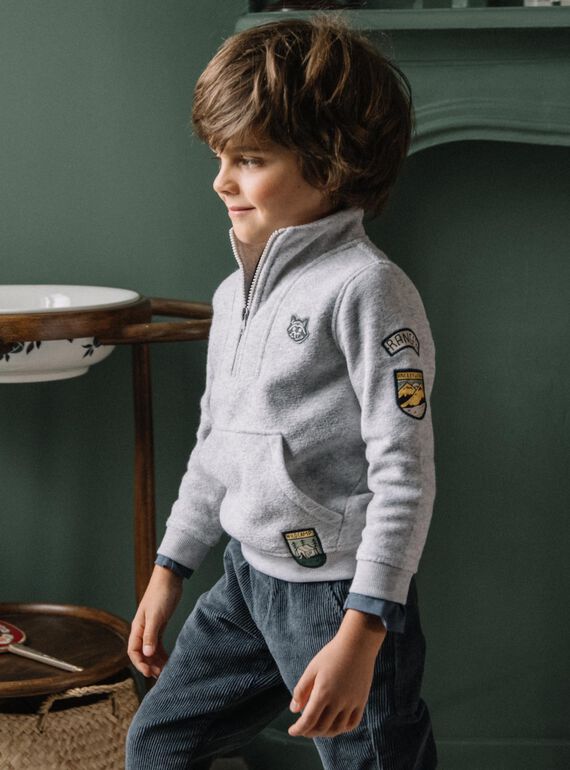 Grey mottled sweater with kangaroo pocket DEBADGEAGE / 22H3PGR1PUL943