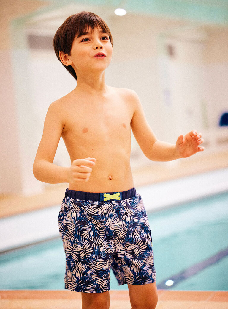 Child boy's blue leaf print swim shorts CYSHORTAGE / 22E4PGO6MAI622