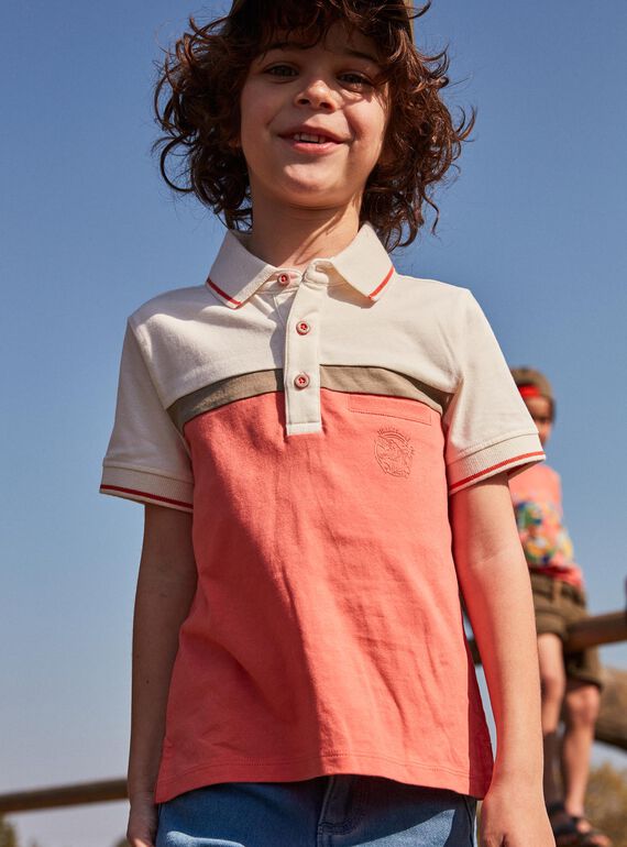 Off white and coral polo shirt child boy CUWIAGE / 22E3PGP1POL001