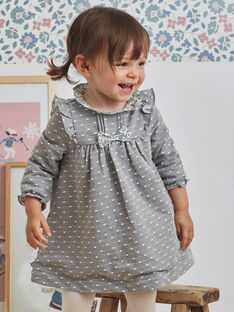 Baby girl's mottled grey jacquard dress with polka dots and ruffle details BAORELIA / 21H1BFO1ROB943