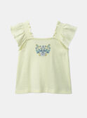 Yellow and Blue Floral and Bird Patterned Ribbed Cut-out T-shirt KAUGENIE / 24E1BFR1TEE103
