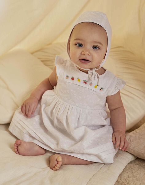 White dress, bloomer and crush embroidered birth girl CORRINE / 22E0CFI2ENS000