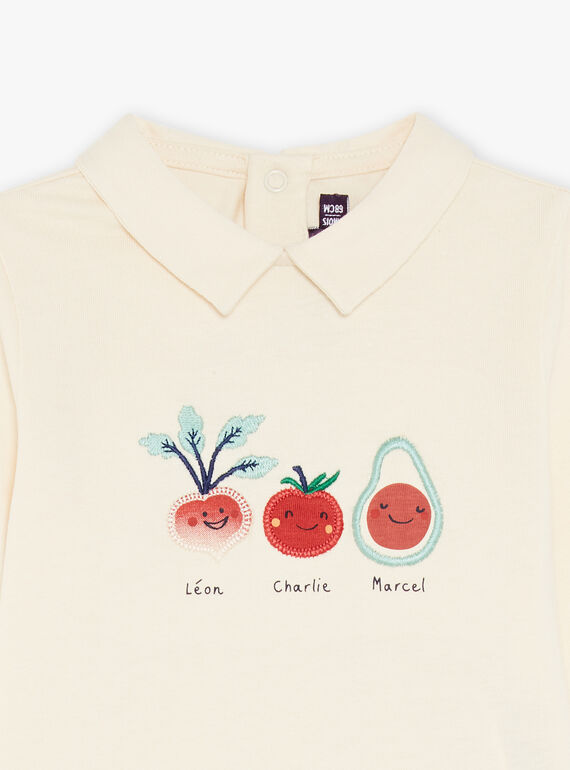 Vanilla polo with embroidered vegetable patches FACETHAN / 23E1BGB1POL114