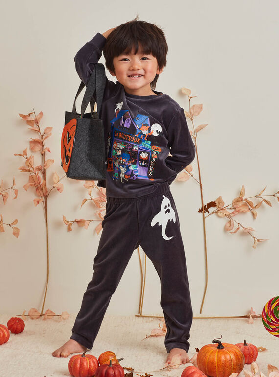 Boy's dark grey phosphorescent pyjama set with pumpkin bag BALOAGE / 21H5PGH1PYJJ905