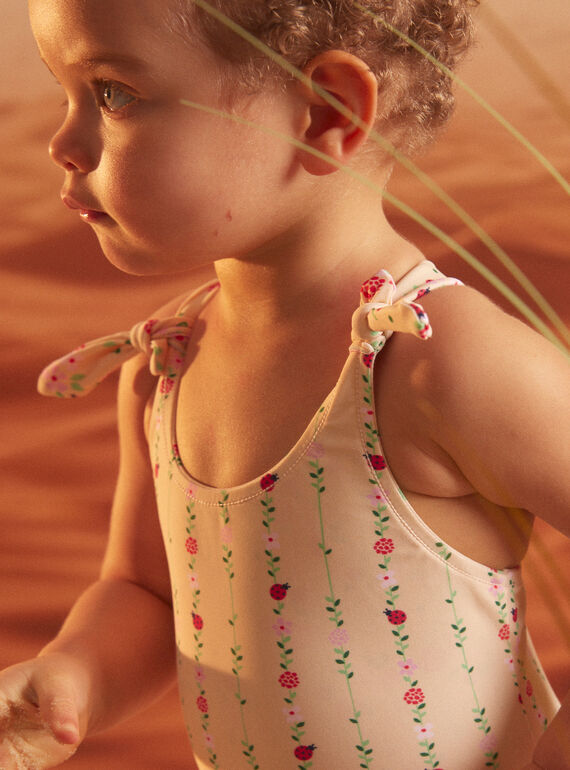 Pale yellow reversible one-piece swimsuit with floral print KITINA / 24E4BFG2MAI009