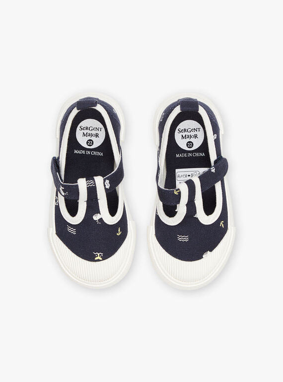 Navy blue open sneakers with fancy print FIBASKET / 23N10BG31D16070