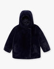 Girl's reversible navy blue faux fur jacket BLODOUETTE2 / 21H2PFE1D3E705