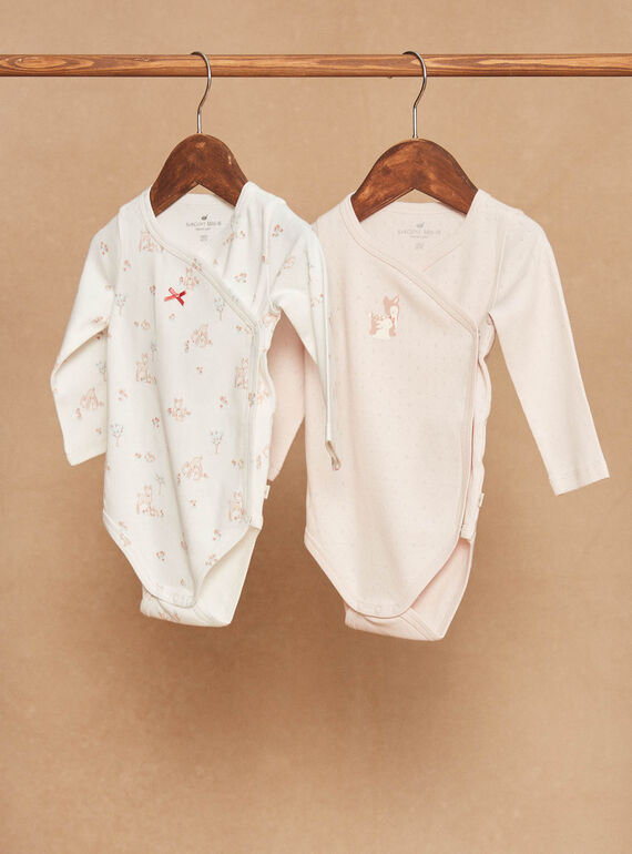 Set of 2 pink and ecru organic cotton bodysuits GOLDIE / 23H0NFB1BOD001