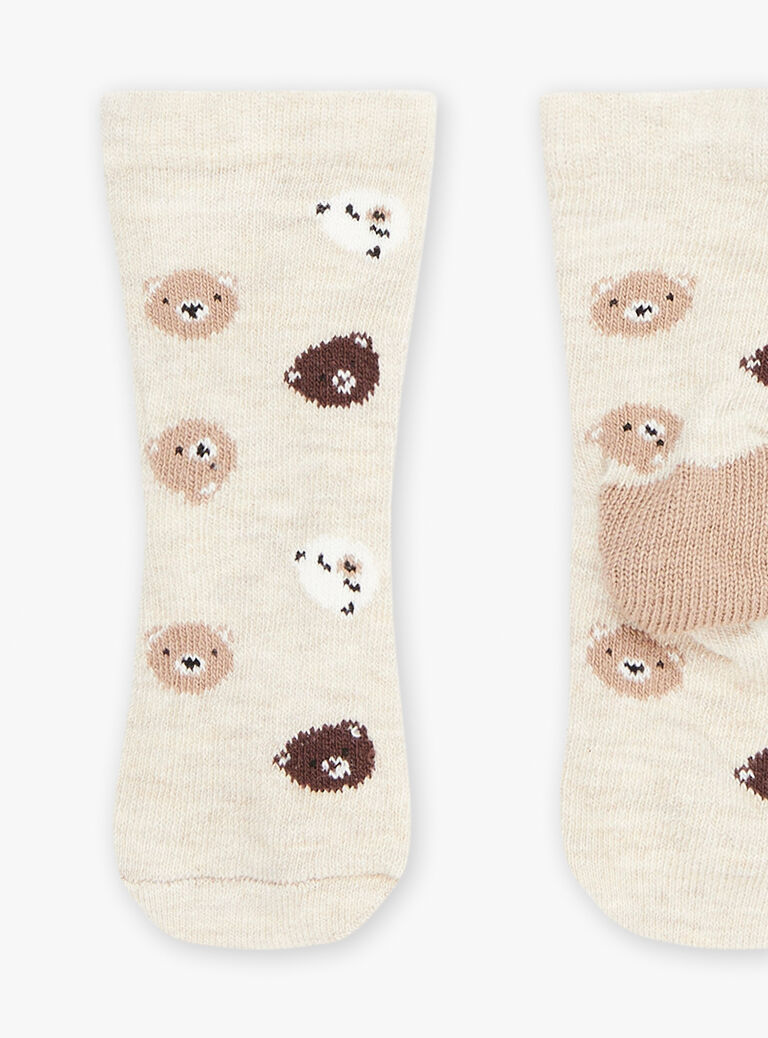 Beige teddy bear print socks GALAMY / 23H4BGH1SOQA010