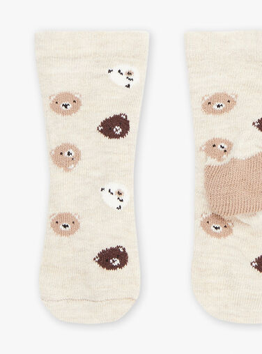 Beige teddy bear print socks GALAMY / 23H4BGH1SOQA010