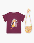 Black t-shirt with panther and floral bag child girl COVIETTE / 22E2PF92TMCD302