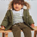 Baby boy's khaki hooded parka with integrated mittens