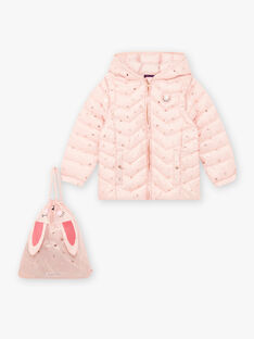 Light pink printed quilted down jacket and bunny bag child girl BRODOUNETTE 1 / 21H2PFG1DTV321
