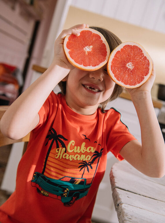 Red t-shirt with beach design child boy COACAGE / 22E3PGM1TMC506