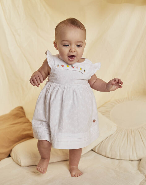 White dress, bloomer and crush embroidered birth girl CORRINE / 22E0CFI2ENS000