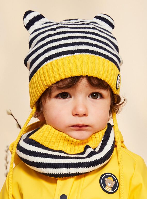 Navy blue 3D animated ears knit hat with stripes print FILAYNE / 23E4BG52BON070