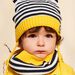 Navy blue 3D animated ears knit hat with stripes print