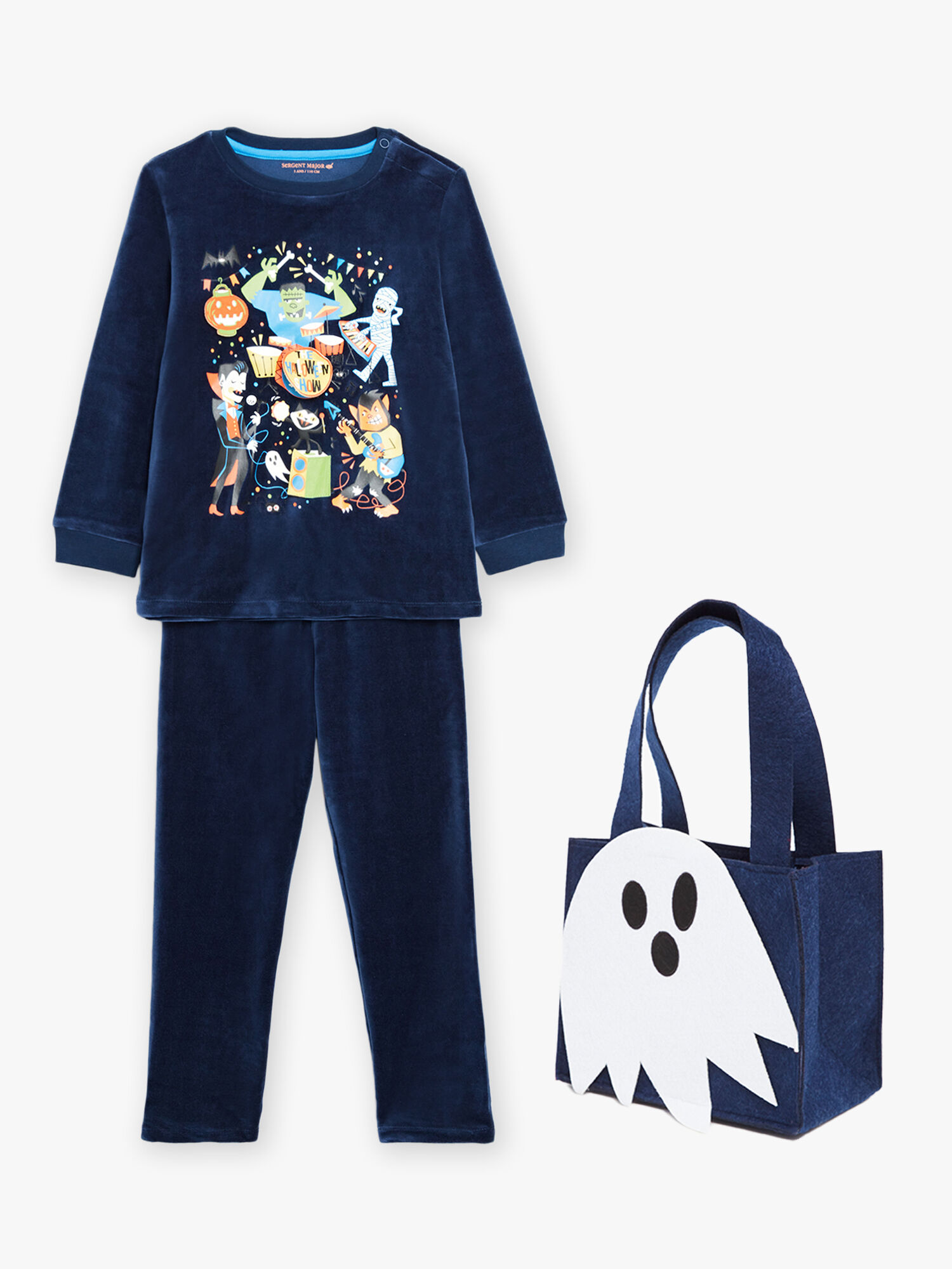 Velvet pajama set and bag with Halloween print