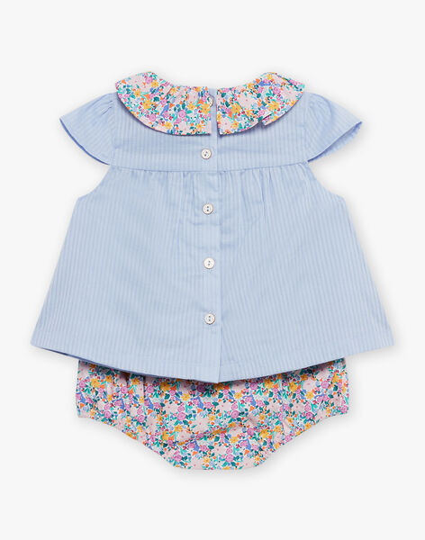 Sky blouse and bloomer with floral print and stripes FASOLAL / 23E1BFS1ENS020