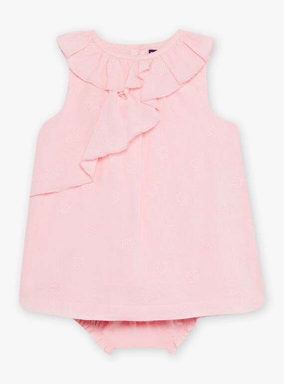 Baby girl pink poplin dress with shell embroidery and bloomer CASOLEIL / 22E1BFN1ROBD315